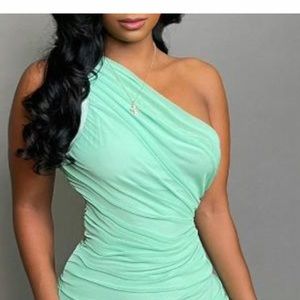 ‼️‼️ SOLD‼️‼️One Shoulder Ruched High Slit Bodycon Dress